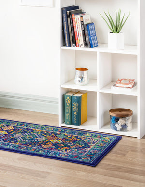Navy Blue 2' x 6' Calypso Runner Area Rug 100% Polypropylene With Cotton Backing Colorful Vivid Traditional Design Carpet for Living Office Dining Rooms for Sale at Rug Engine