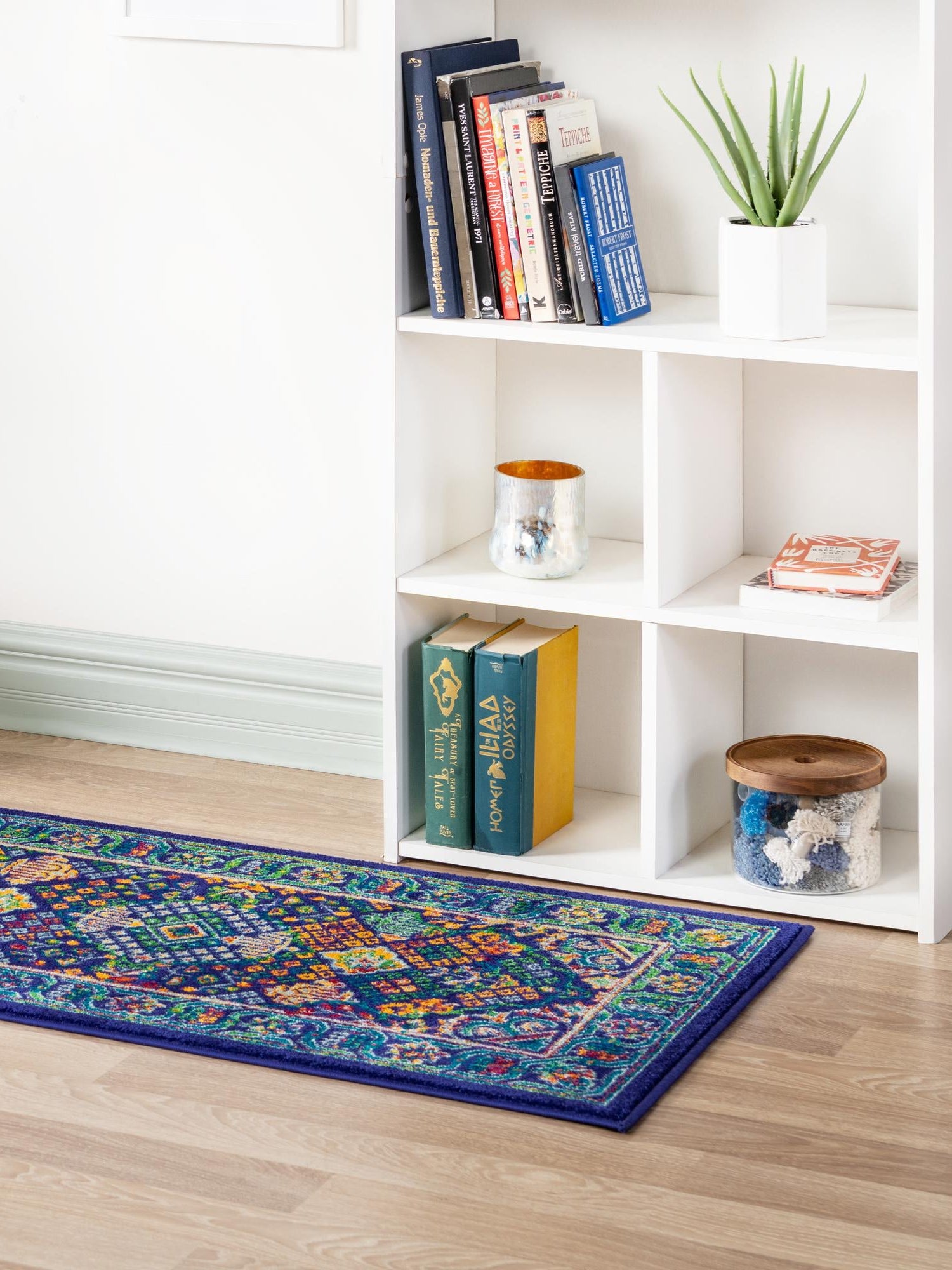 Navy Blue 2' x 8' Calypso Runner Area Rug 100% Polypropylene With Cotton Backing Colorful Vivid Traditional Design Carpet for Living Office Dining Rooms for Sale at Rug Engine