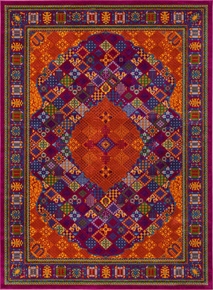 Fuchsia 9' x 12' Calypso Rectangle Area Rug 100% Polypropylene With Cotton Backing Colorful Vivid Traditional Design Carpet for Living Office Dining Rooms for Sale at Rug Engine