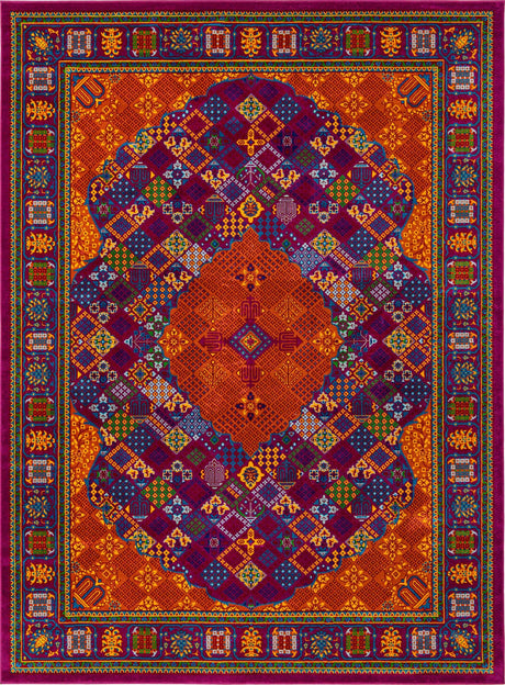 Fuchsia 9' x 12' Calypso Rectangle Area Rug 100% Polypropylene With Cotton Backing Colorful Vivid Traditional Design Carpet for Living Office Dining Rooms for Sale at Rug Engine