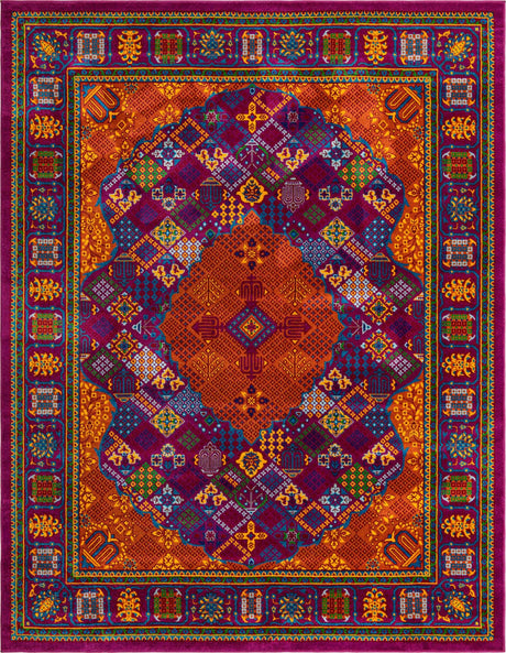 Fuchsia 7' 10 x 10' Calypso Rectangle Area Rug 100% Polypropylene With Cotton Backing Colorful Vivid Traditional Design Carpet for Living Office Dining Rooms for Sale at Rug Engine