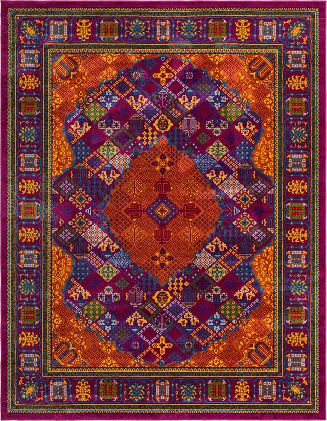 Fuchsia 7' 10 x 10' Calypso Rectangle Area Rug 100% Polypropylene With Cotton Backing Colorful Vivid Traditional Design Carpet for Living Office Dining Rooms for Sale at Rug Engine