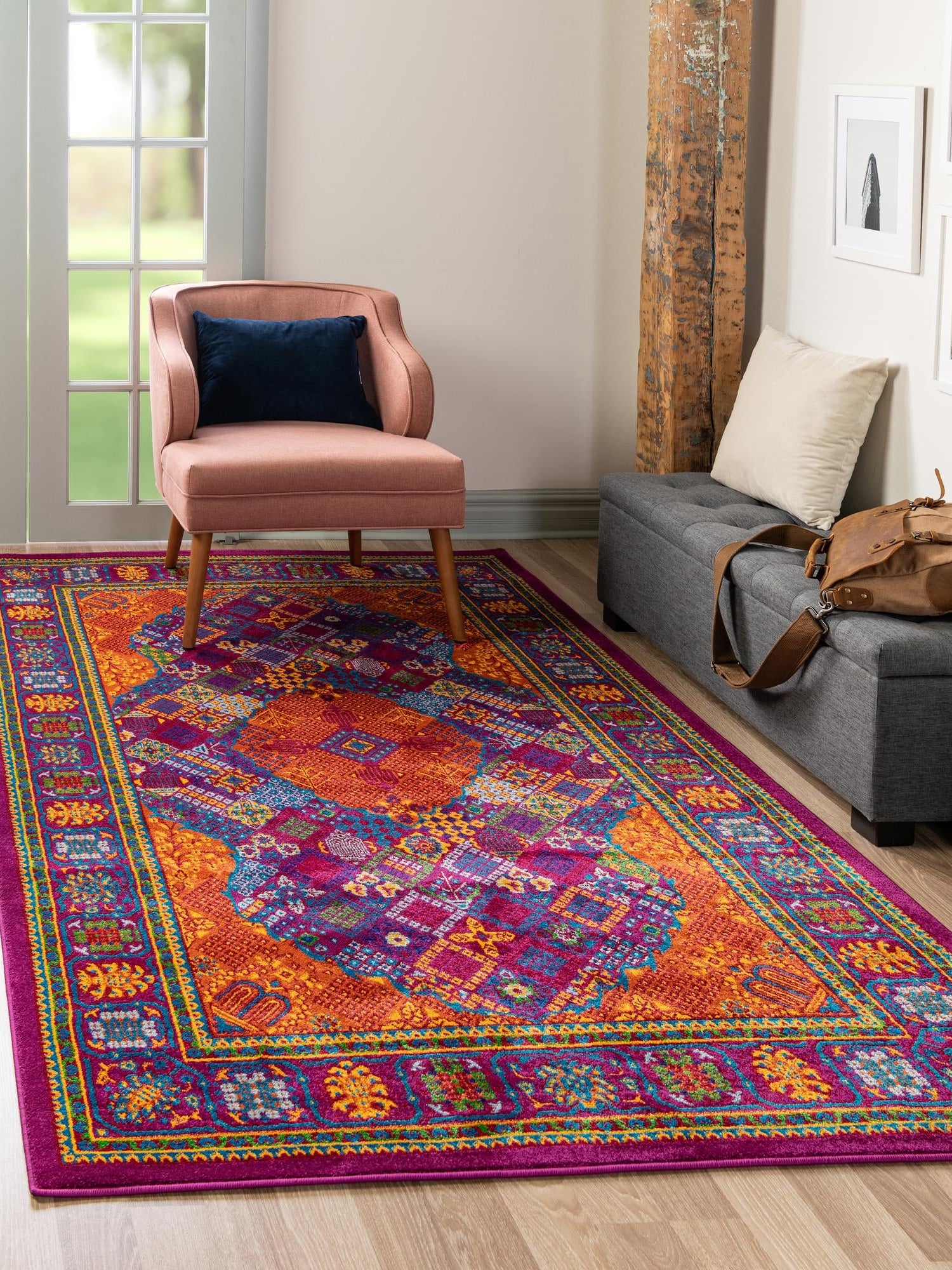 Fuchsia 1' 4 x 1' 4 Calypso Sample Area Rug 100% Polypropylene With Cotton Backing Colorful Vivid Traditional Design Carpet for Living Office Dining Rooms for Sale at Rug Engine