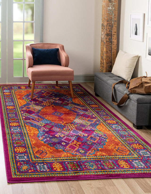 Fuchsia 4' x 6' Calypso Rectangle Area Rug 100% Polypropylene With Cotton Backing Colorful Vivid Traditional Design Carpet for Living Office Dining Rooms for Sale at Rug Engine