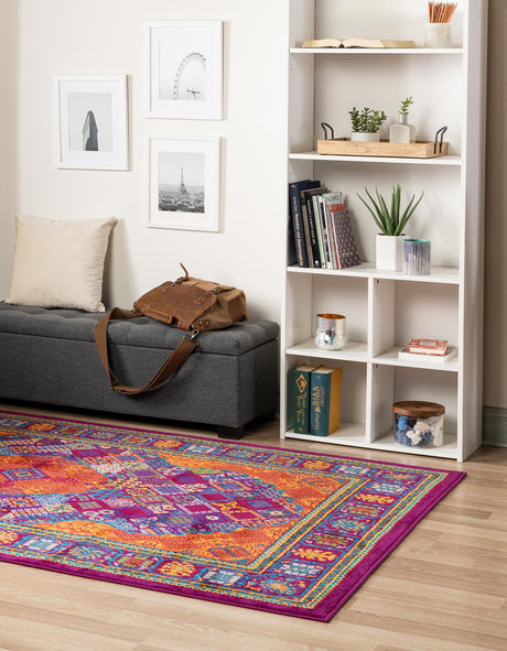 Fuchsia 9' x 12' Calypso Rectangle Area Rug 100% Polypropylene With Cotton Backing Colorful Vivid Traditional Design Carpet for Living Office Dining Rooms for Sale at Rug Engine