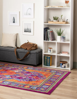 Fuchsia 4' x 6' Calypso Rectangle Area Rug 100% Polypropylene With Cotton Backing Colorful Vivid Traditional Design Carpet for Living Office Dining Rooms for Sale at Rug Engine