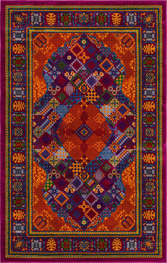 Fuchsia 5' 3 x 8' Calypso Rectangle Area Rug 100% Polypropylene With Cotton Backing Colorful Vivid Traditional Design Carpet for Living Office Dining Rooms for Sale at Rug Engine