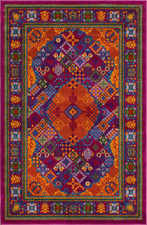 Fuchsia 4' x 6' Calypso Rectangle Area Rug 100% Polypropylene With Cotton Backing Colorful Vivid Traditional Design Carpet for Living Office Dining Rooms for Sale at Rug Engine