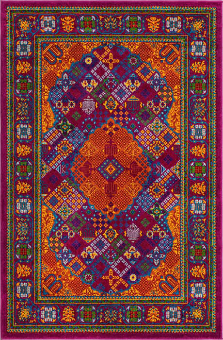 Fuchsia 4' x 6' Calypso Rectangle Area Rug 100% Polypropylene With Cotton Backing Colorful Vivid Traditional Design Carpet for Living Office Dining Rooms for Sale at Rug Engine