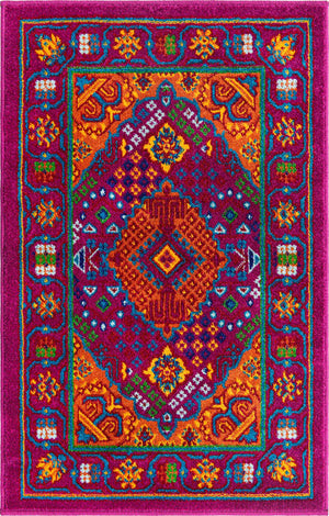 Fuchsia 2' x 3' Calypso Rectangle Area Rug 100% Polypropylene With Cotton Backing Colorful Vivid Traditional Design Carpet for Living Office Dining Rooms for Sale at Rug Engine