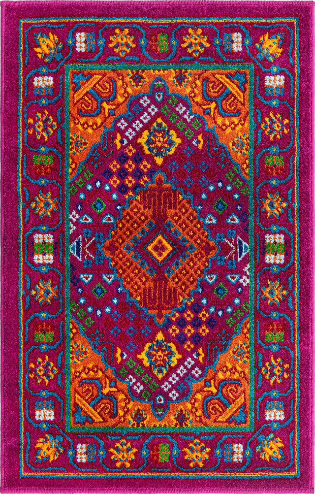 Fuchsia 2' x 3' Calypso Rectangle Area Rug 100% Polypropylene With Cotton Backing Colorful Vivid Traditional Design Carpet for Living Office Dining Rooms for Sale at Rug Engine