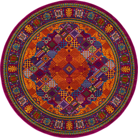 Fuchsia 7' 10 x 7' 10 Calypso Round Area Rug 100% Polypropylene With Cotton Backing Colorful Vivid Traditional Design Carpet for Living Office Dining Rooms for Sale at Rug Engine