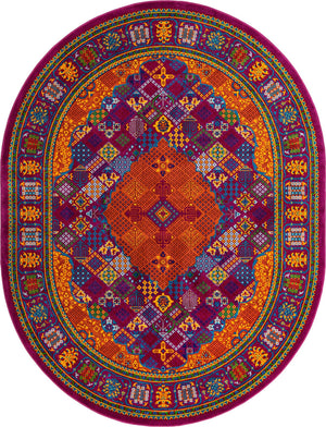 Fuchsia 7' 10 x 10' Calypso Oval Area Rug 100% Polypropylene With Cotton Backing Colorful Vivid Traditional Design Carpet for Living Office Dining Rooms for Sale at Rug Engine