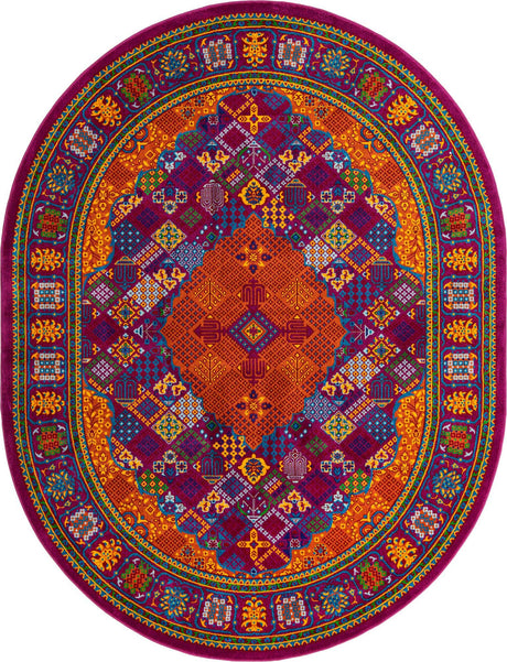 Fuchsia 7' 10 x 10' Calypso Oval Area Rug 100% Polypropylene With Cotton Backing Colorful Vivid Traditional Design Carpet for Living Office Dining Rooms for Sale at Rug Engine