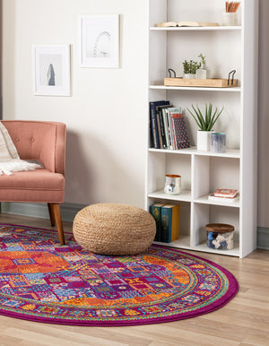 Fuchsia 7' 10 x 10' Calypso Oval Area Rug 100% Polypropylene With Cotton Backing Colorful Vivid Traditional Design Carpet for Living Office Dining Rooms for Sale at Rug Engine