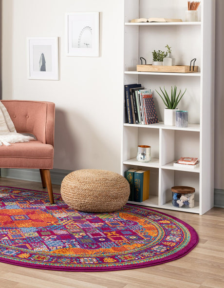 Fuchsia 7' 10 x 10' Calypso Oval Area Rug 100% Polypropylene With Cotton Backing Colorful Vivid Traditional Design Carpet for Living Office Dining Rooms for Sale at Rug Engine