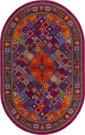 Fuchsia 5' 3 x 8' Calypso Oval Area Rug 100% Polypropylene With Cotton Backing Colorful Vivid Traditional Design Carpet for Living Office Dining Rooms for Sale at Rug Engine