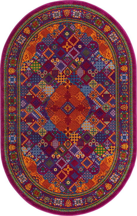 Fuchsia 5' 3 x 8' Calypso Oval Area Rug 100% Polypropylene With Cotton Backing Colorful Vivid Traditional Design Carpet for Living Office Dining Rooms for Sale at Rug Engine
