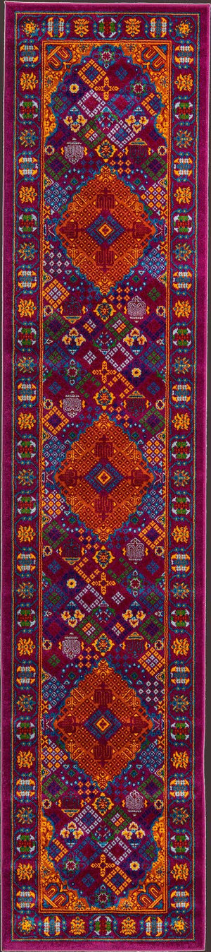 Fuchsia 2' 7 x 12' Calypso Runner Area Rug 100% Polypropylene With Cotton Backing Colorful Vivid Traditional Design Carpet for Living Office Dining Rooms for Sale at Rug Engine