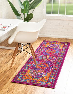 Fuchsia 2' 7 x 12' Calypso Runner Area Rug 100% Polypropylene With Cotton Backing Colorful Vivid Traditional Design Carpet for Living Office Dining Rooms for Sale at Rug Engine