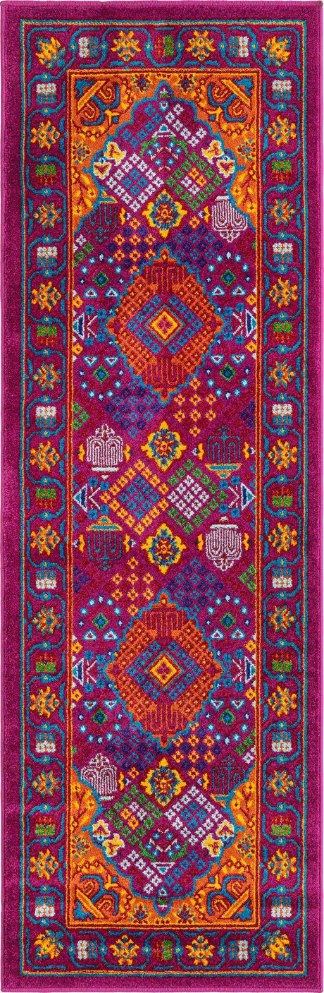 Fuchsia 2' x 6' Calypso Runner Area Rug 100% Polypropylene With Cotton Backing Colorful Vivid Traditional Design Carpet for Living Office Dining Rooms for Sale at Rug Engine