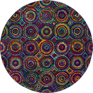 Multicolor 7' 10 x 7' 10 Calypso Round Area Rug 100% Polypropylene With Cotton Backing Colorful Vivid Traditional Design Carpet for Living Office Dining Rooms for Sale at Rug Engine