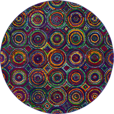 Multicolor 7' 10 x 7' 10 Calypso Round Area Rug 100% Polypropylene With Cotton Backing Colorful Vivid Traditional Design Carpet for Living Office Dining Rooms for Sale at Rug Engine