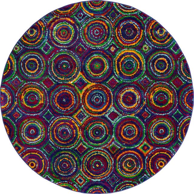 Multicolor 7' 10 x 7' 10 Calypso Round Area Rug 100% Polypropylene With Cotton Backing Colorful Vivid Traditional Design Carpet for Living Office Dining Rooms for Sale at Rug Engine