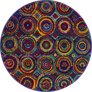 Multicolor 4' x 4' Calypso Round Area Rug 100% Polypropylene With Cotton Backing Colorful Vivid Traditional Design Carpet for Living Office Dining Rooms for Sale at Rug Engine