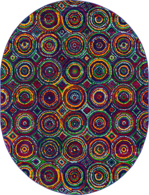 Multicolor 7' 10 x 10' Calypso Oval Area Rug 100% Polypropylene With Cotton Backing Colorful Vivid Traditional Design Carpet for Living Office Dining Rooms for Sale at Rug Engine