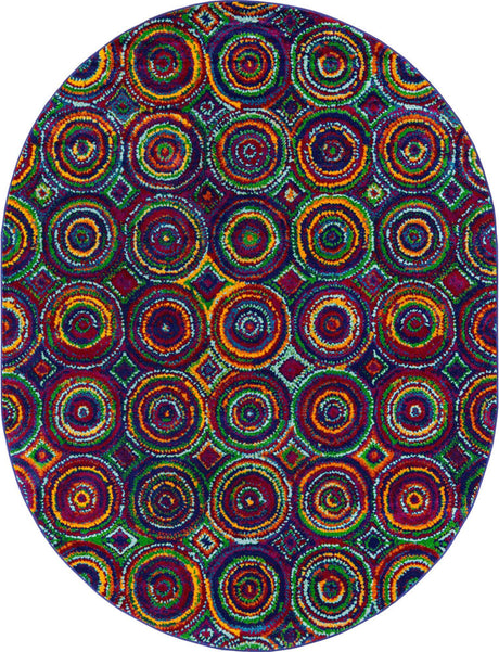 Multicolor 7' 10 x 10' Calypso Oval Area Rug 100% Polypropylene With Cotton Backing Colorful Vivid Traditional Design Carpet for Living Office Dining Rooms for Sale at Rug Engine