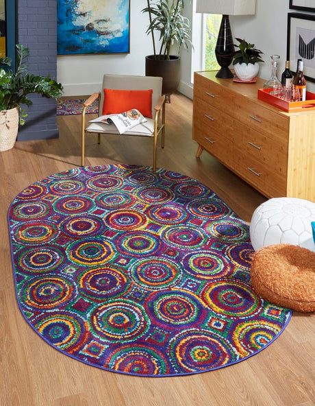 Multicolor 5' 3 x 8' Calypso Oval Area Rug 100% Polypropylene With Cotton Backing Colorful Vivid Traditional Design Carpet for Living Office Dining Rooms for Sale at Rug Engine