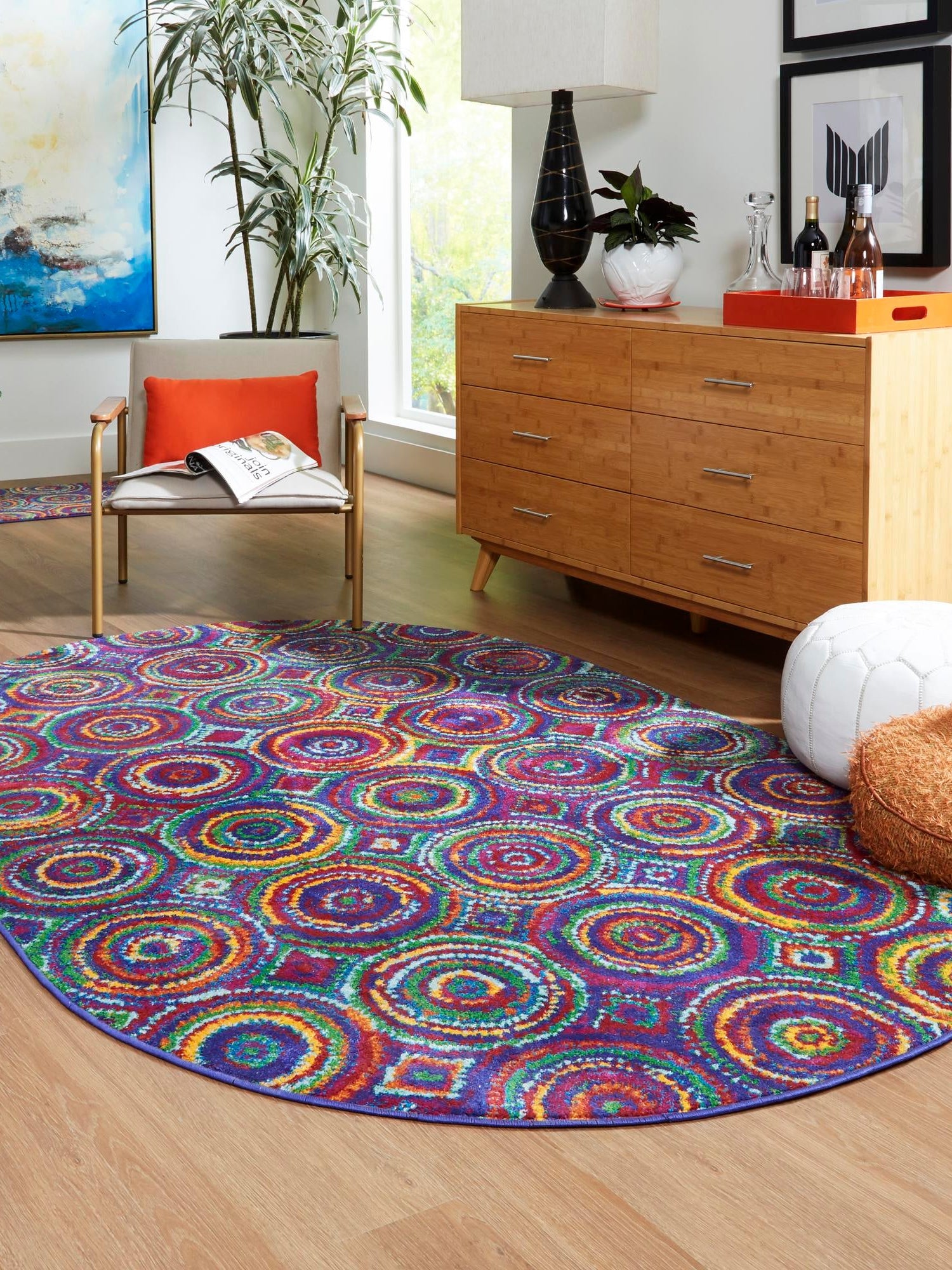 Multicolor 7' 10 x 10' Calypso Oval Area Rug 100% Polypropylene With Cotton Backing Colorful Vivid Traditional Design Carpet for Living Office Dining Rooms for Sale at Rug Engine