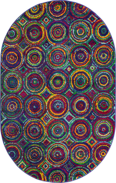 Multicolor 5' 3 x 8' Calypso Oval Area Rug 100% Polypropylene With Cotton Backing Colorful Vivid Traditional Design Carpet for Living Office Dining Rooms for Sale at Rug Engine
