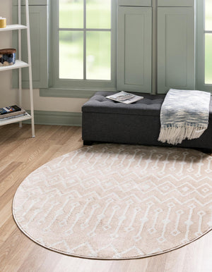 Sand 3' x 3' Bohemian Trellis Round Area Rug 100% Polypropylene With Cotton Backing Geometric Modern Boho Decor Carpet for Living Rooms Office Dining Kitchen Interior Design for Sale at Rug Engine