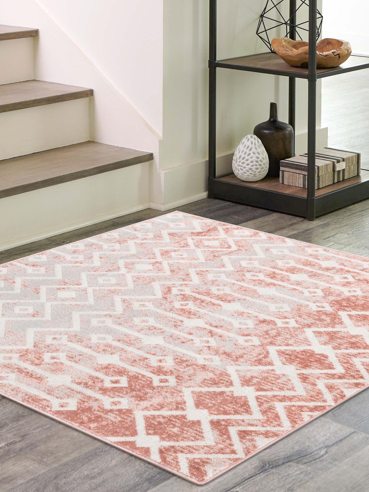 Dusty Rose 6' x 6' Bohemian Trellis Square Area Rug 100% Polypropylene With Cotton Backing Geometric Modern Boho Decor Carpet for Living Rooms Office Dining Kitchen Interior Design for Sale at Rug Engine