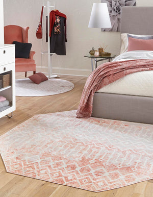 Dusty Rose 7' x 7' Bohemian Trellis Octagon Area Rug 100% Polypropylene With Cotton Backing Geometric Modern Boho Decor Carpet for Living Rooms Office Dining Kitchen Interior Design for Sale at Rug Engine