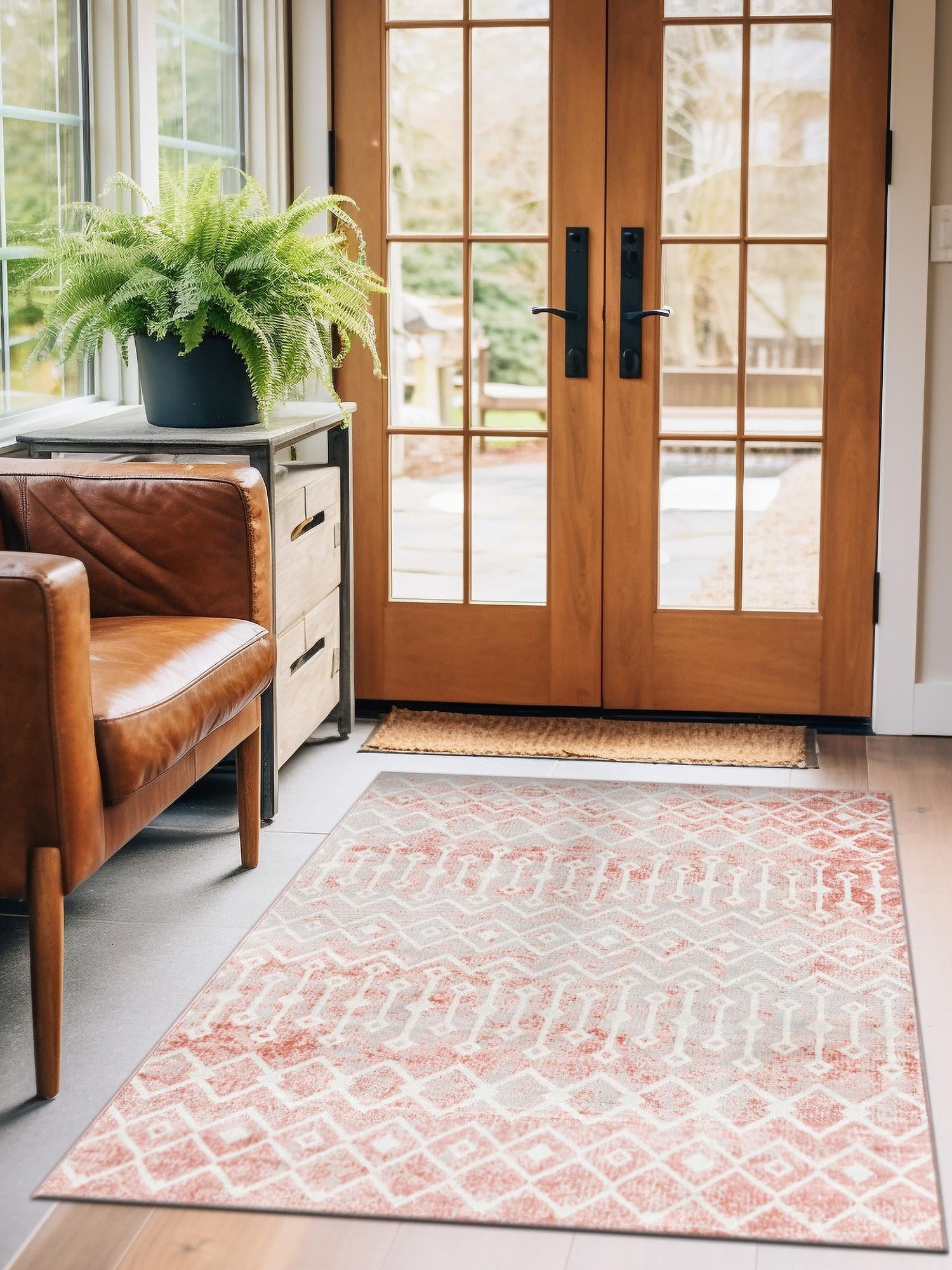 Dusty Rose 3' x 5' 3 Bohemian Trellis Rectangle Area Rug 100% Polypropylene With Cotton Backing Geometric Modern Boho Decor Carpet for Living Rooms Office Dining Kitchen Interior Design for Sale at Rug Engine