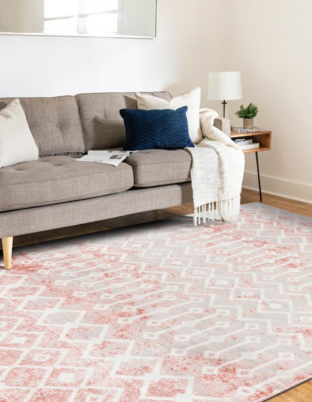 Dusty Rose 10' x 14' Bohemian Trellis Rectangle Area Rug 100% Polypropylene With Cotton Backing Geometric Modern Boho Decor Carpet for Living Rooms Office Dining Kitchen Interior Design for Sale at Rug Engine