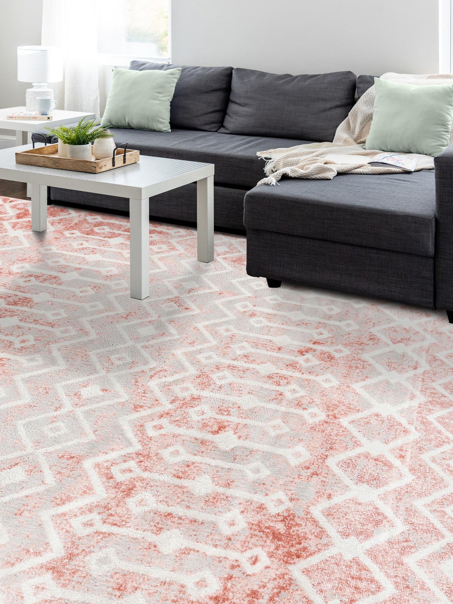 Dusty Rose 10' x 13' Bohemian Trellis Rectangle Area Rug 100% Polypropylene With Cotton Backing Geometric Modern Boho Decor Carpet for Living Rooms Office Dining Kitchen Interior Design for Sale at Rug Engine