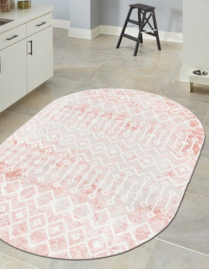 Dusty Rose 8' x 10' Bohemian Trellis Oval Area Rug 100% Polypropylene With Cotton Backing Geometric Modern Boho Decor Carpet for Living Rooms Office Dining Kitchen Interior Design for Sale at Rug Engine