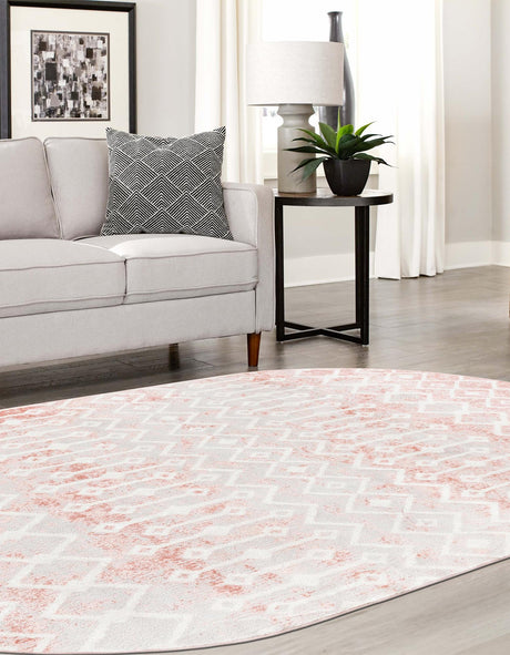 Dusty Rose 8' x 10' Bohemian Trellis Oval Area Rug 100% Polypropylene With Cotton Backing Geometric Modern Boho Decor Carpet for Living Rooms Office Dining Kitchen Interior Design for Sale at Rug Engine