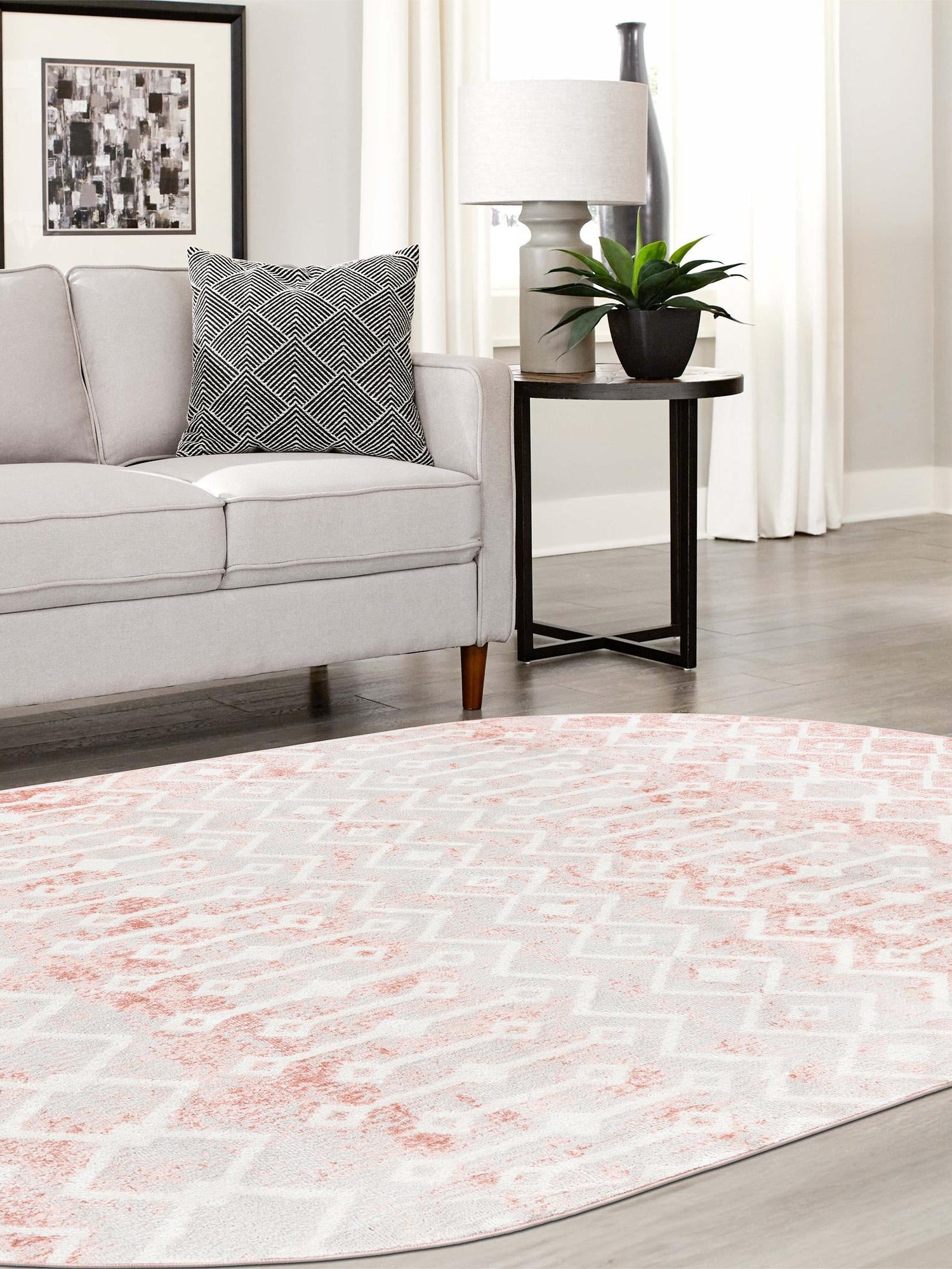 Dusty Rose 5' 3 x 8' Bohemian Trellis Oval Area Rug 100% Polypropylene With Cotton Backing Geometric Modern Boho Decor Carpet for Living Rooms Office Dining Kitchen Interior Design for Sale at Rug Engine