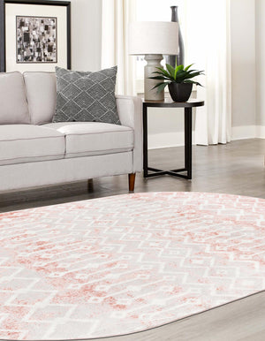 Dusty Rose 5' 3 x 8' Bohemian Trellis Oval Area Rug 100% Polypropylene With Cotton Backing Geometric Modern Boho Decor Carpet for Living Rooms Office Dining Kitchen Interior Design for Sale at Rug Engine