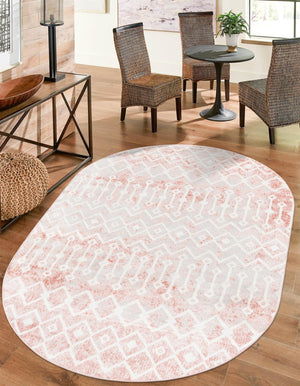Dusty Rose 8' x 10' Bohemian Trellis Oval Area Rug 100% Polypropylene With Cotton Backing Geometric Modern Boho Decor Carpet for Living Rooms Office Dining Kitchen Interior Design for Sale at Rug Engine