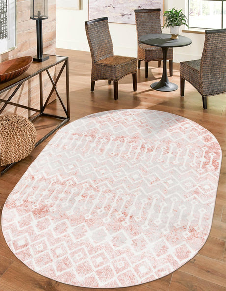 Dusty Rose 5' 3 x 8' Bohemian Trellis Oval Area Rug 100% Polypropylene With Cotton Backing Geometric Modern Boho Decor Carpet for Living Rooms Office Dining Kitchen Interior Design for Sale at Rug Engine