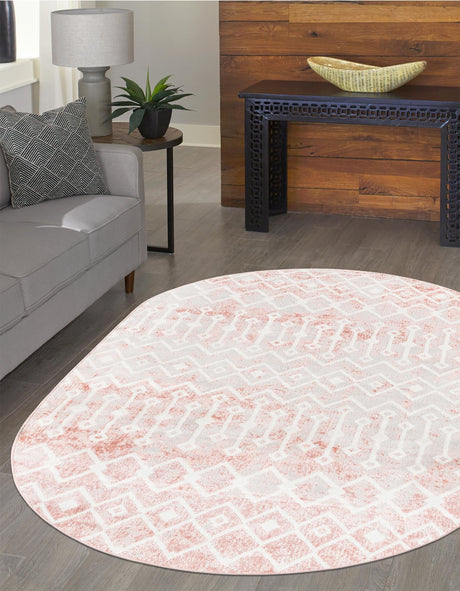 Dusty Rose 8' x 10' Bohemian Trellis Oval Area Rug 100% Polypropylene With Cotton Backing Geometric Modern Boho Decor Carpet for Living Rooms Office Dining Kitchen Interior Design for Sale at Rug Engine