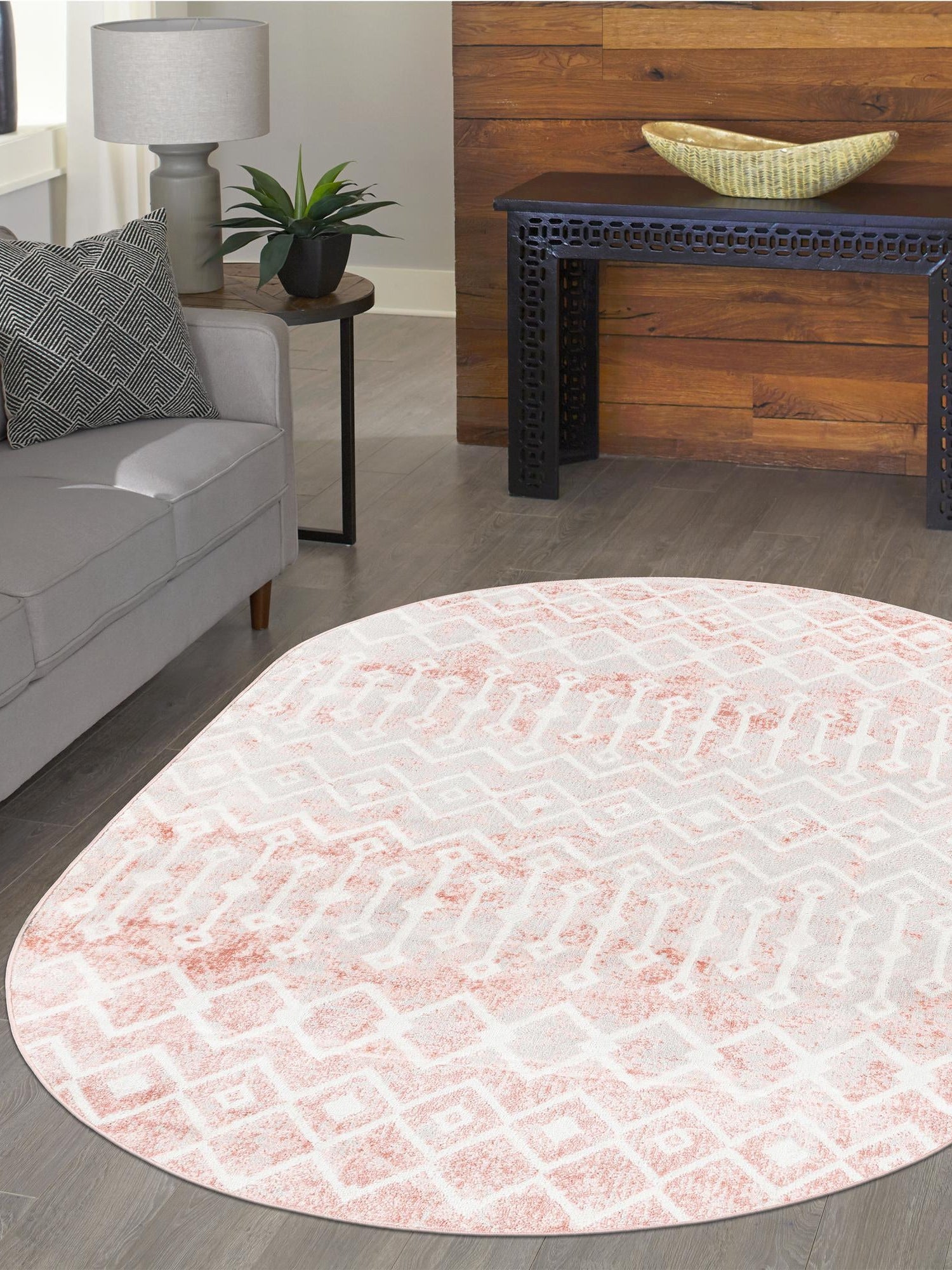 Dusty Rose 5' 3 x 8' Bohemian Trellis Oval Area Rug 100% Polypropylene With Cotton Backing Geometric Modern Boho Decor Carpet for Living Rooms Office Dining Kitchen Interior Design for Sale at Rug Engine