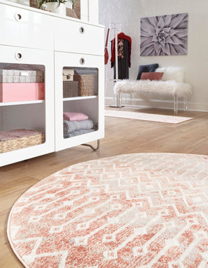Dusty Rose 3' x 3' Bohemian Trellis Round Area Rug 100% Polypropylene With Cotton Backing Geometric Modern Boho Decor Carpet for Living Rooms Office Dining Kitchen Interior Design for Sale at Rug Engine