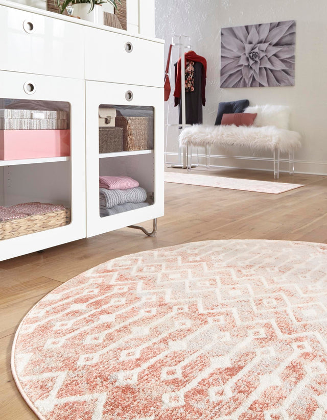 Dusty Rose 3' x 3' Bohemian Trellis Round Area Rug 100% Polypropylene With Cotton Backing Geometric Modern Boho Decor Carpet for Living Rooms Office Dining Kitchen Interior Design for Sale at Rug Engine